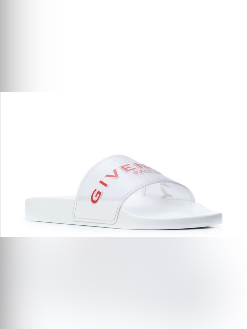 Givenchy White Slide with Red Logo on Clear Strap